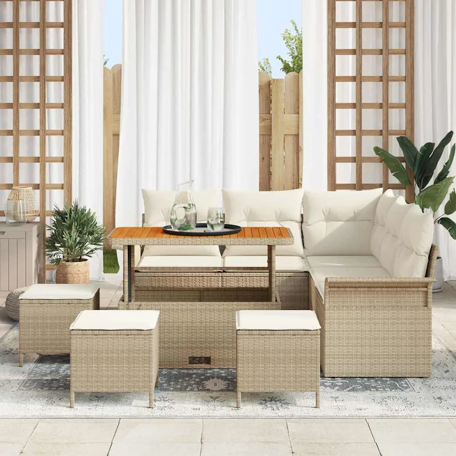 Ensemble de canapé de jardin avec coussin 9 pcs Beige et crème - 3