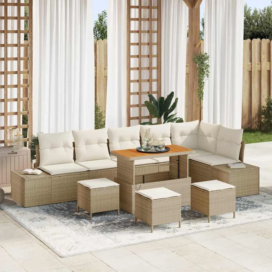 Ensemble de canapé de jardin 10 pcs Beige polyrotin
