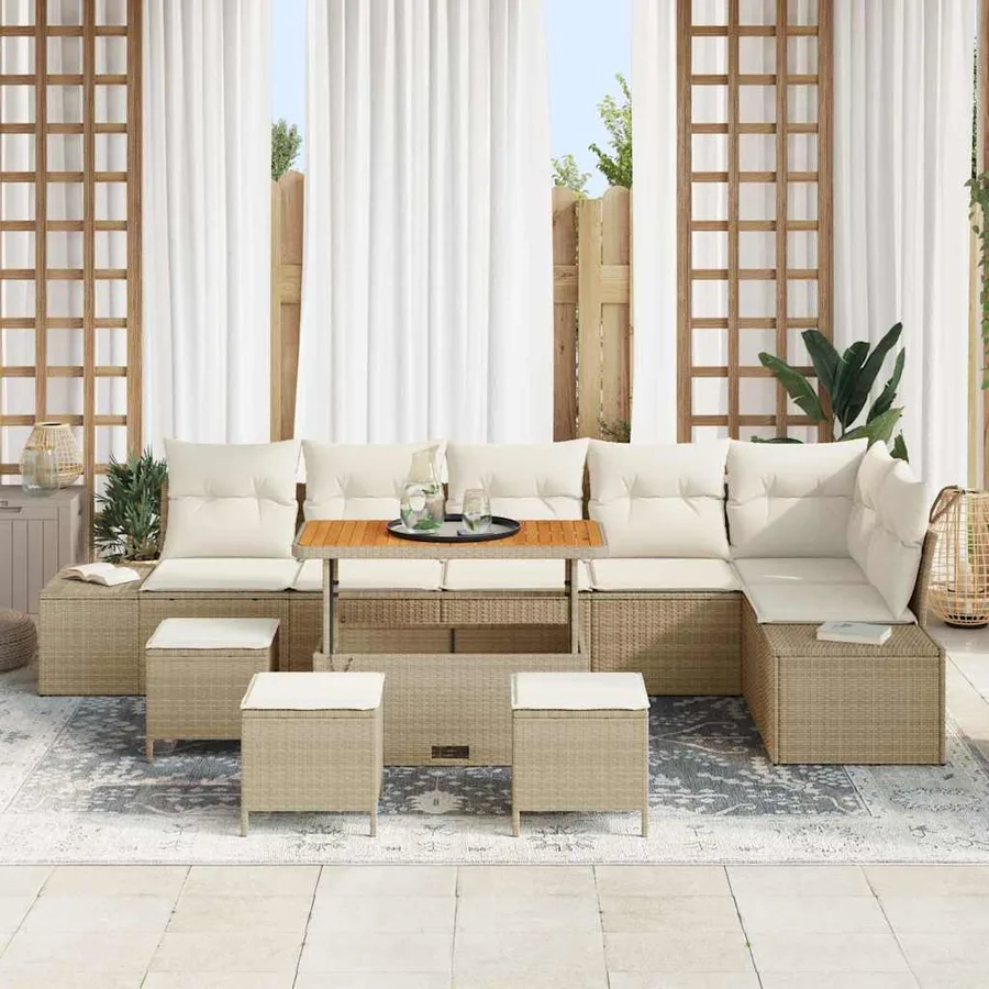 Ensemble de canapé de jardin 10 pcs Beige polyrotin - 3