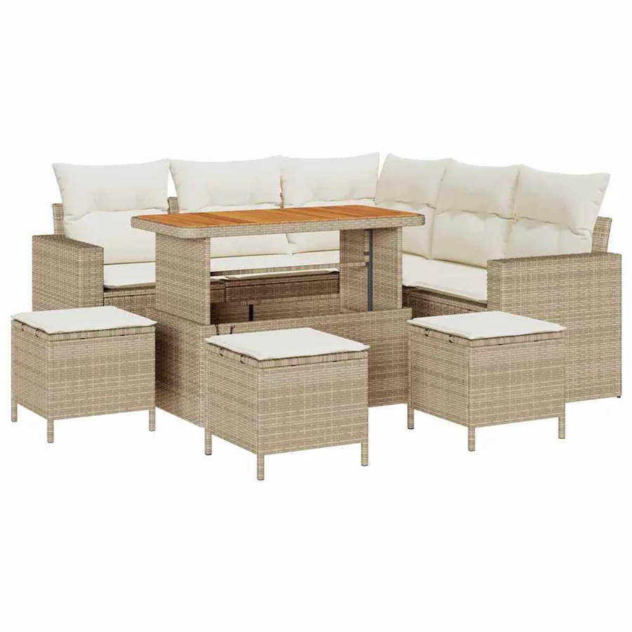 Ensemble de canapé de jardin 10 pcs Beige et crème polyrotin - 2