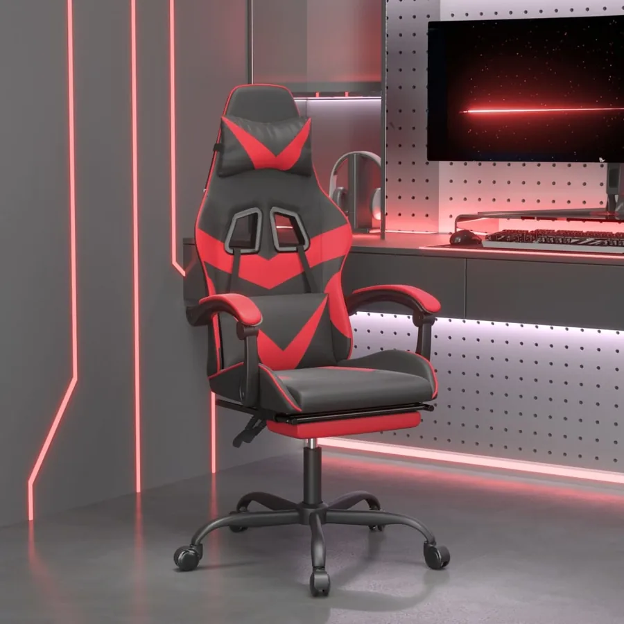 Chaise de jeu pivotante et repose-pied Noir et rouge Similicuir