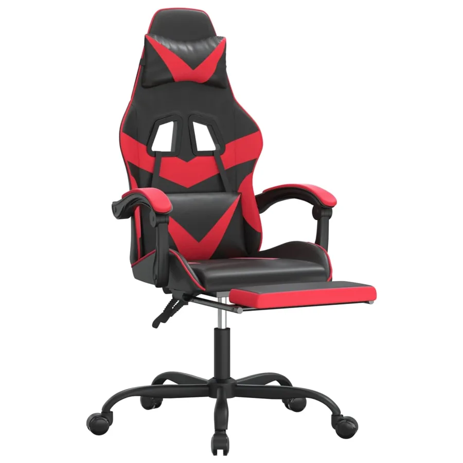 Chaise de jeu pivotante et repose-pied Noir et rouge Similicuir - 6