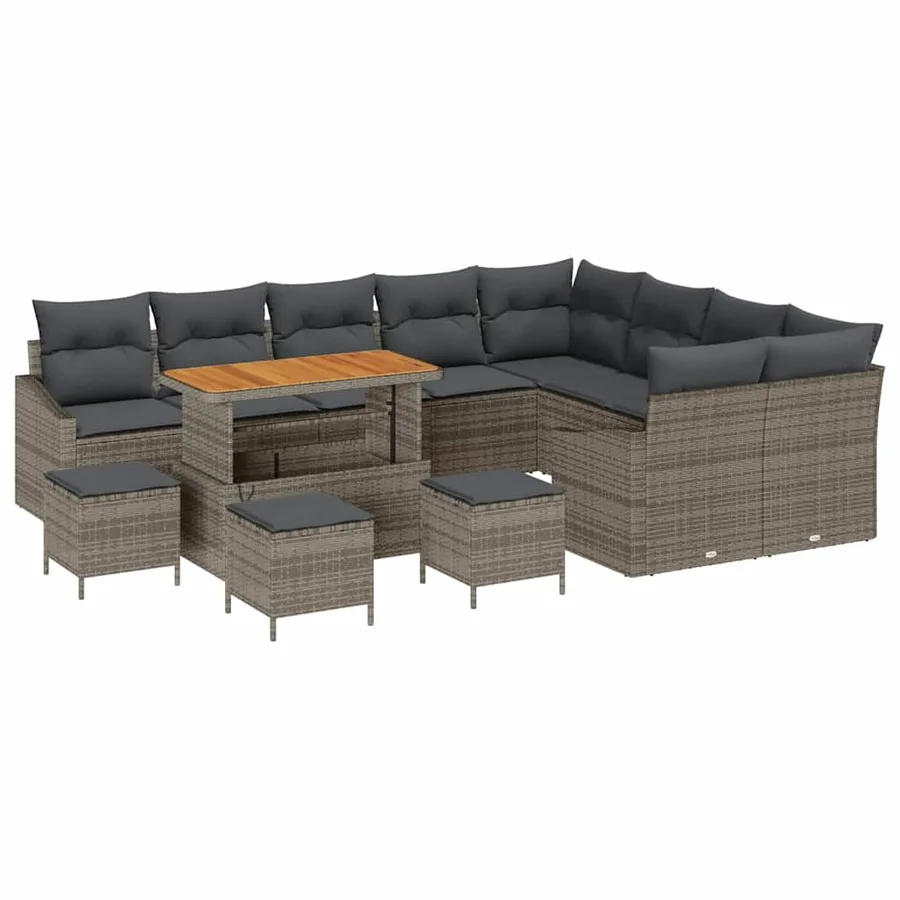 Ensemble de canapé de jardin avec coussin 13 pcs Gris polyrotin - 2