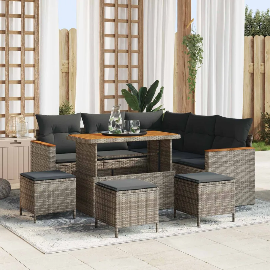 Ensemble de canapé de jardin 9 pcs Gris polyrotin