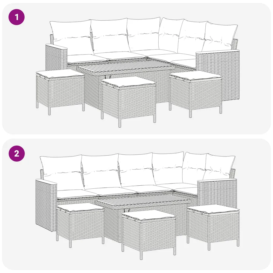 Ensemble de canapé de jardin 9 pcs Gris polyrotin - 10