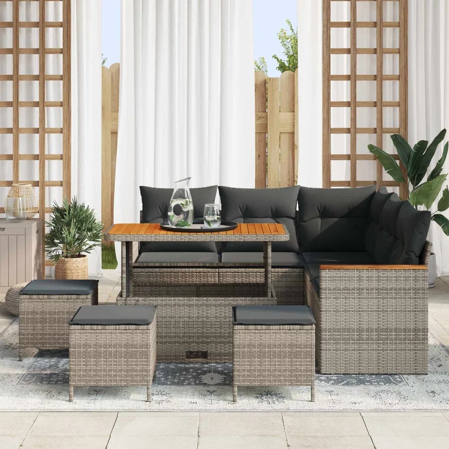 Ensemble de canapé de jardin 9 pcs Gris polyrotin - 3