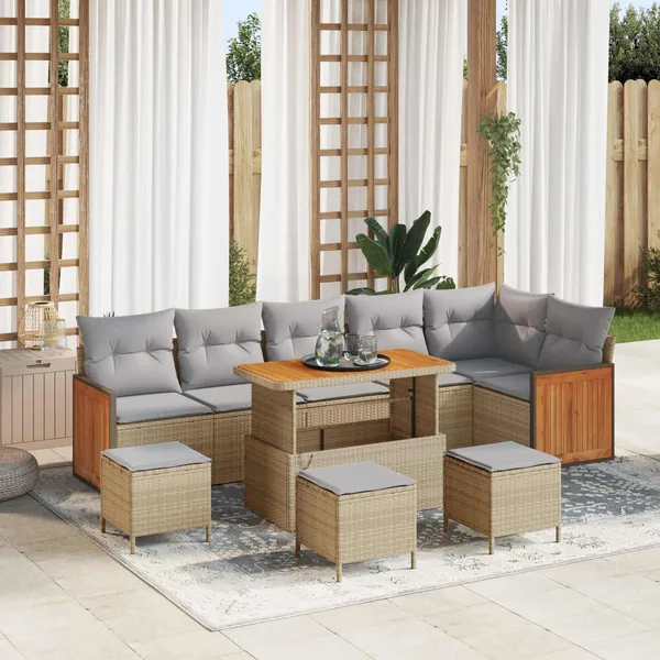 Ensemble de canapé de jardin 10 pcs Beige et Gris clair