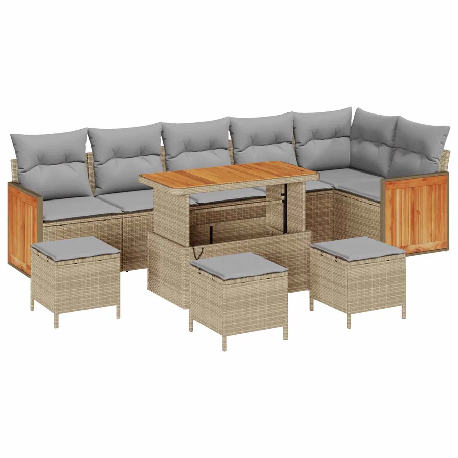 Ensemble de canapé de jardin 10 pcs Beige et Gris clair - 2
