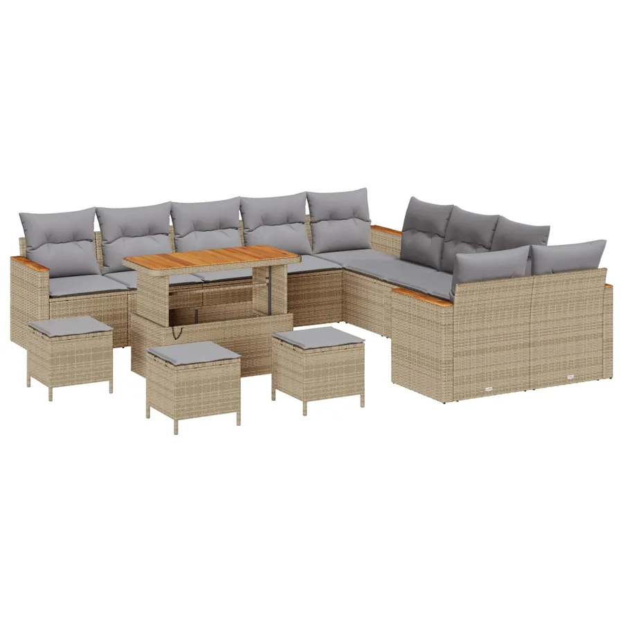Ensemble de canapé de jardin 14 pcs Beige polyrotin - 2