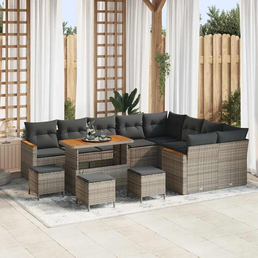 Ensemble de canapé de jardin 13 pcs Gris polyrotin