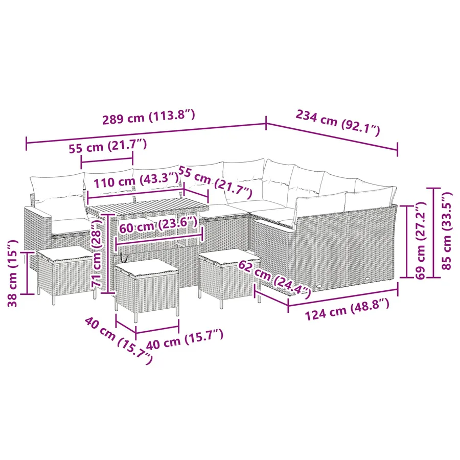 Ensemble de canapé de jardin 13 pcs Gris polyrotin - 14