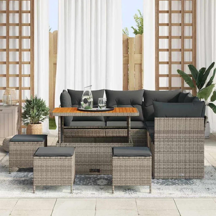 Ensemble de canapé de jardin avec coussin 9 pcs Gris - 3