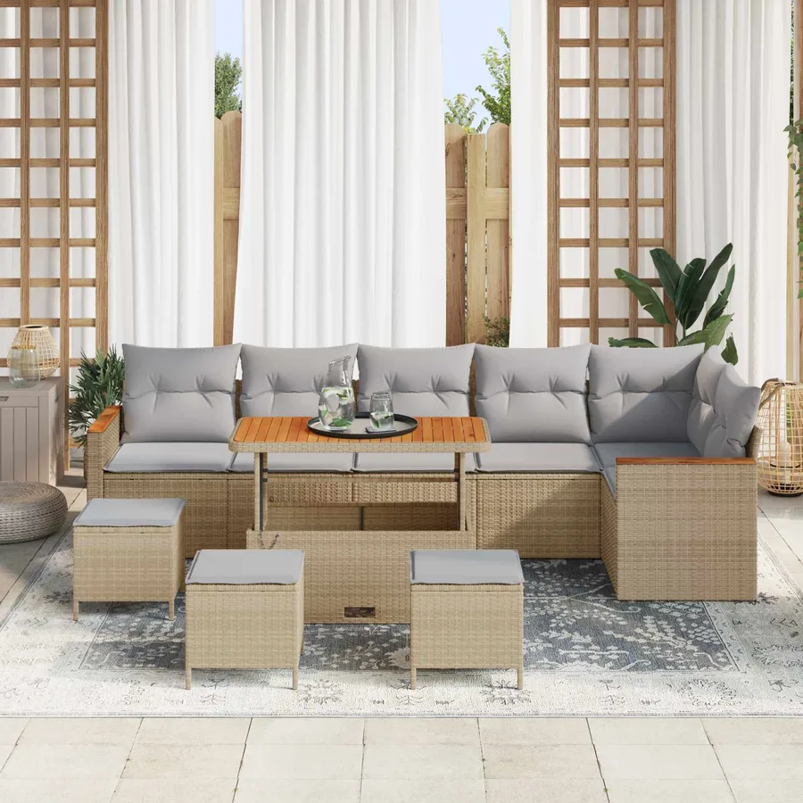 Ensemble de canapé de jardin 10 pcs Beige polyrotin - 3