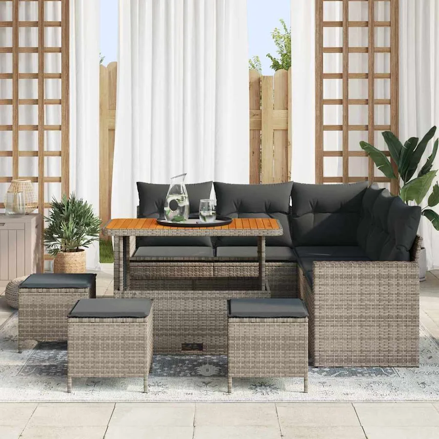 Ensemble de canapé de jardin avec coussin 10 pcs Gris polyrotin - 3
