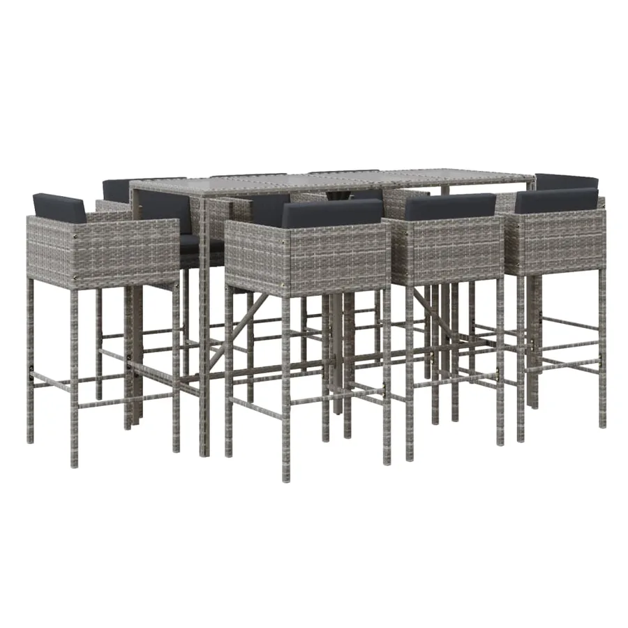 Ensemble de bar de jardin 9 pcs avec coussins gris poly rotin - 2