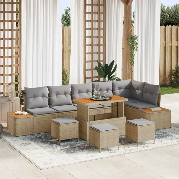 Ensemble de canapé de jardin 10 pcs Beige et Gris clair