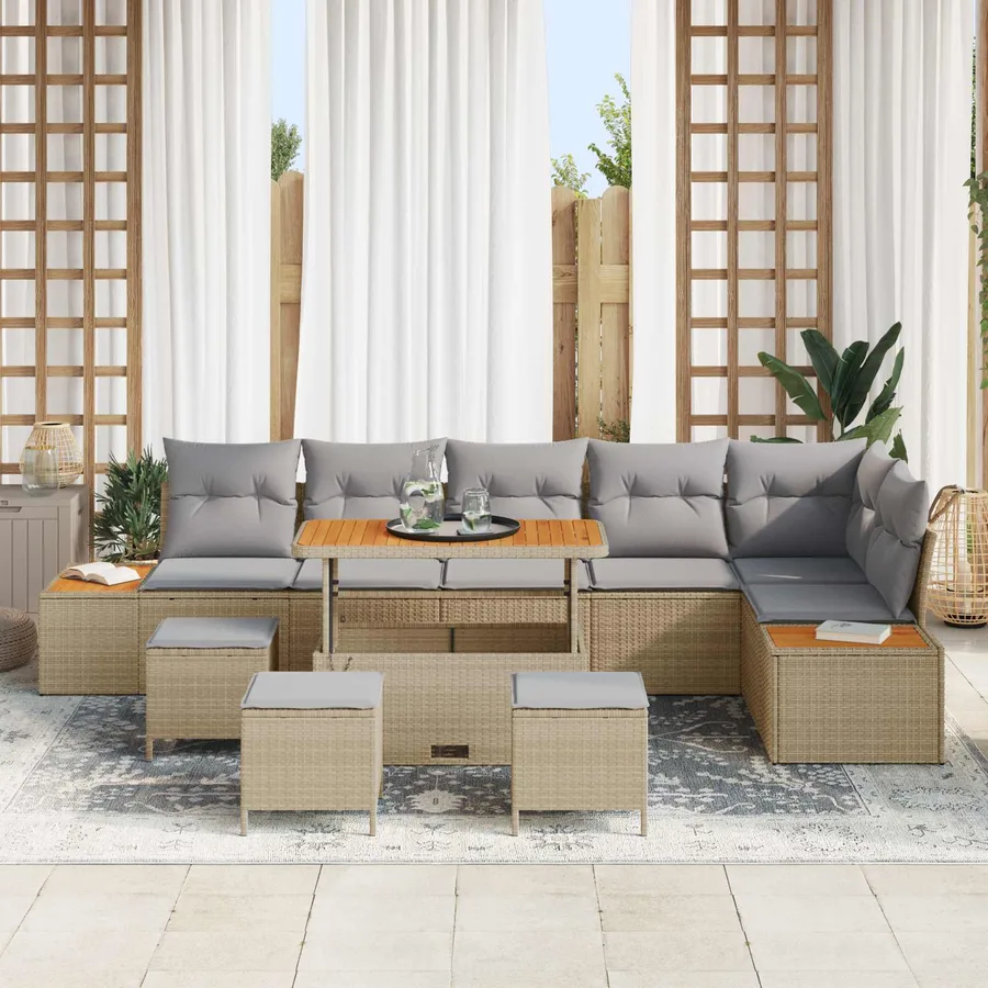 Ensemble de canapé de jardin 10 pcs Beige et Gris clair - 3