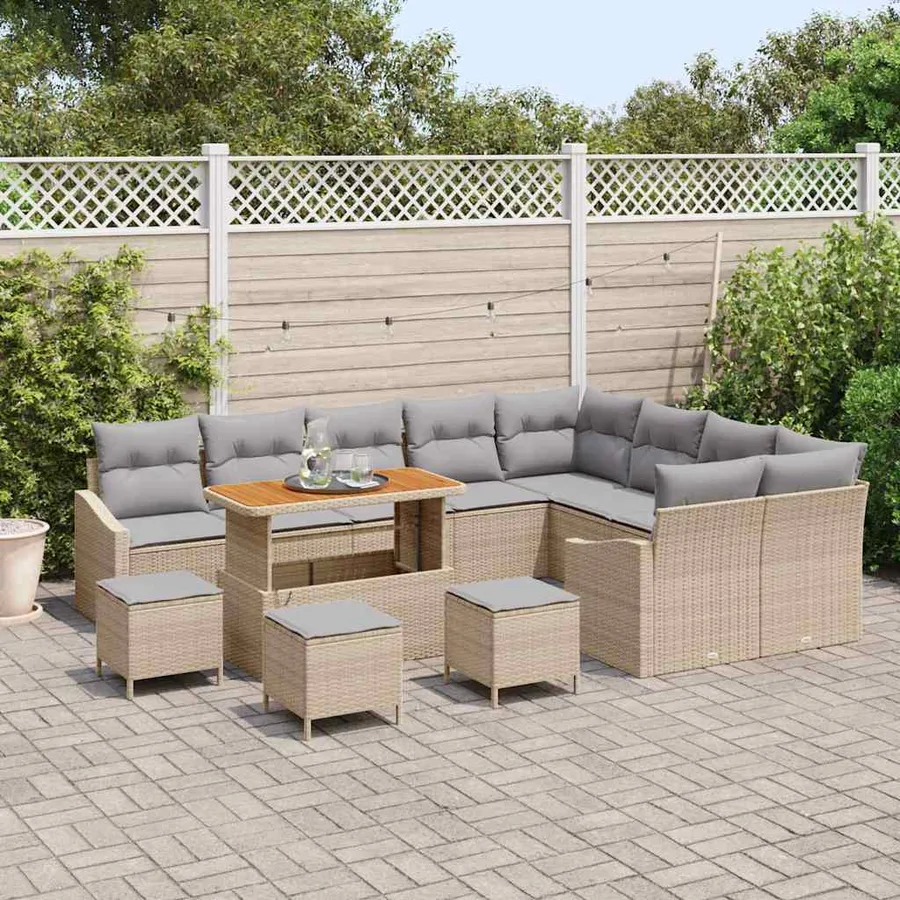 Ensemble de canapé de jardin 13 pcs Beige Poly rotin - 3