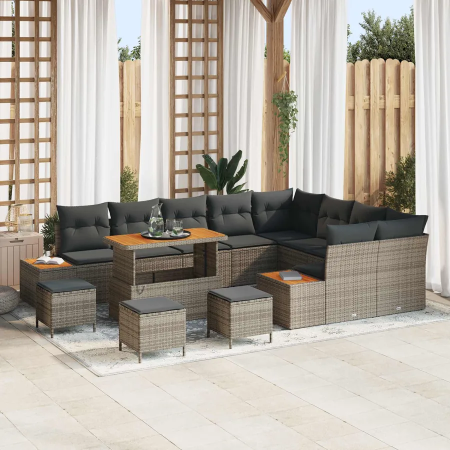 Ensemble de canapé de jardin avec coussin 13 pcs Gris