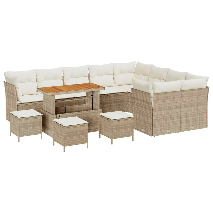 Ensemble de canapé de jardin avec coussin 13 pcs beige et crème - 2