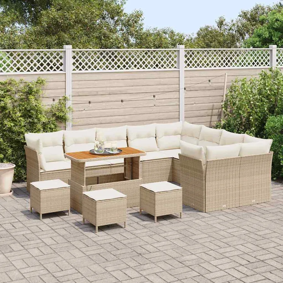 Ensemble de canapé de jardin avec coussin 13 pcs beige et crème - 3