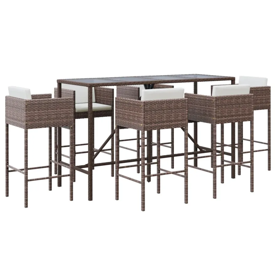 Ensemble de bar de jardin avec coussins 7 pcs marron poly rotin - 2