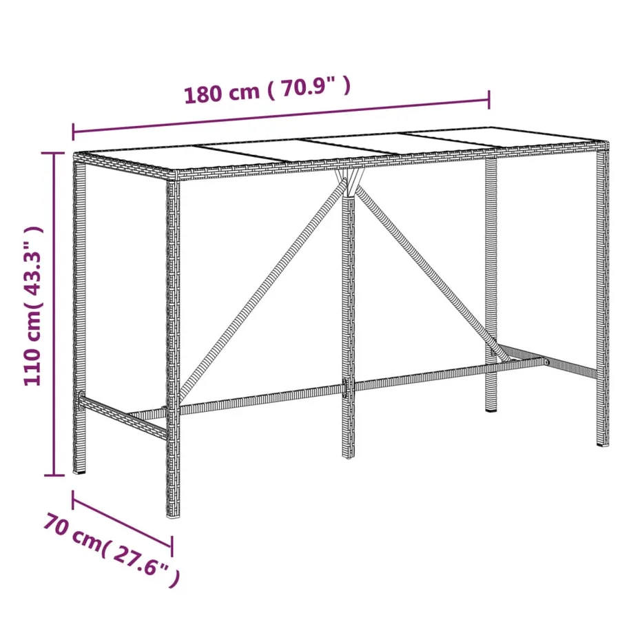 Ensemble de bar de jardin avec coussins 7 pcs marron poly rotin - 8