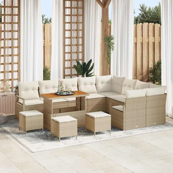 Ensemble de canapé de jardin avec coussin 13 pcs Beige et crème