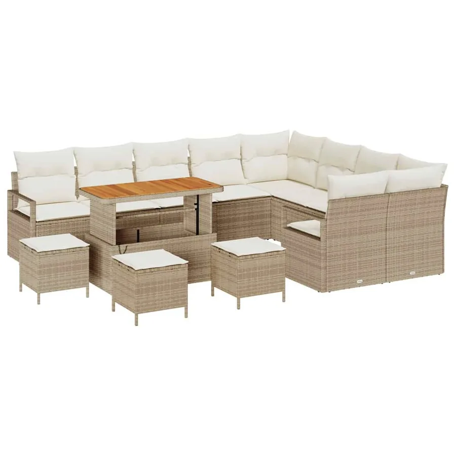 Ensemble de canapé de jardin avec coussin 13 pcs Beige et crème - 2