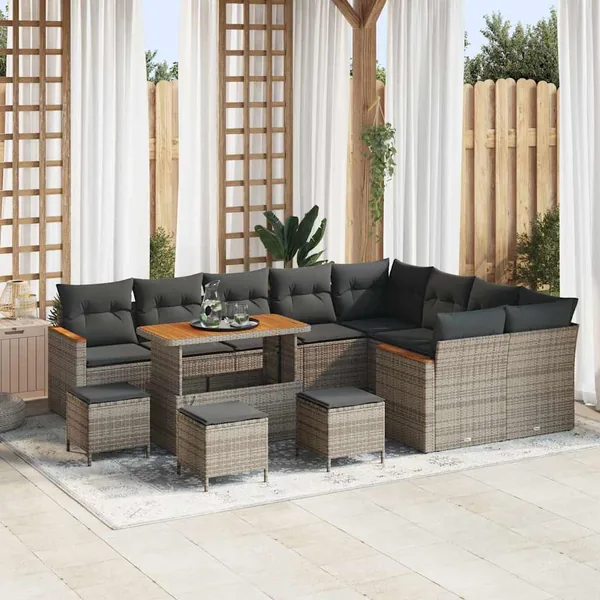 Ensemble de canapé de jardin 13 pcs Gris Poly Rattan