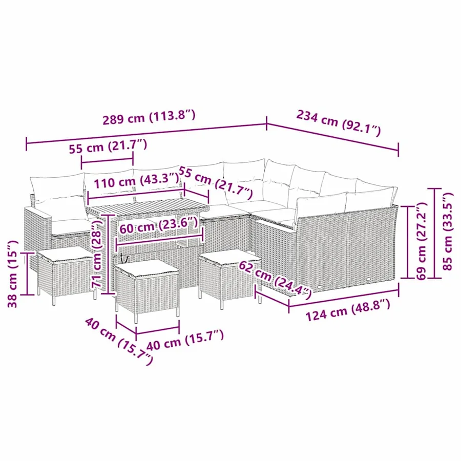 Ensemble de canapé de jardin 13 pcs Gris Poly Rattan - 18