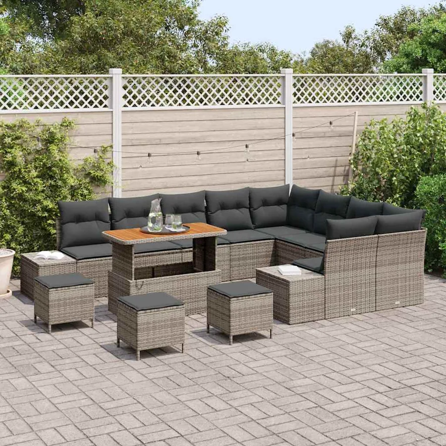 Ensemble de canapé de jardin 13 pcs Gris Poly rotin - 3
