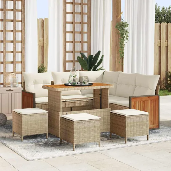 Ensemble de canapé de jardin 9 pcs Beige et crème polyrotin