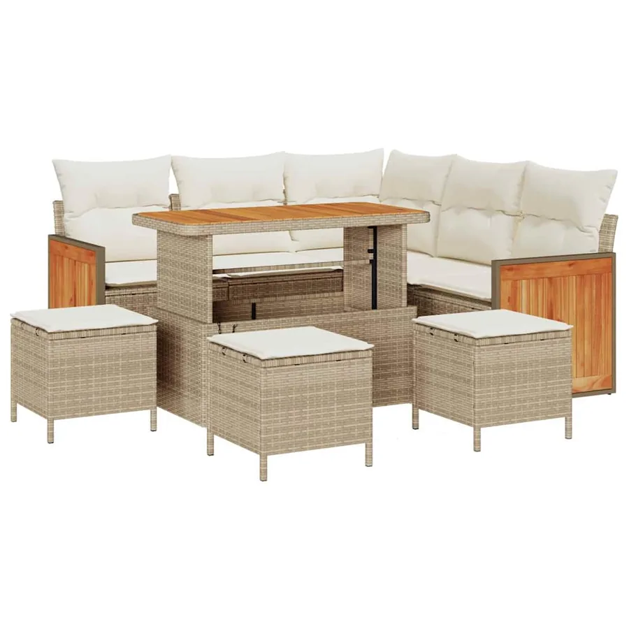 Ensemble de canapé de jardin 9 pcs Beige et crème polyrotin - 2