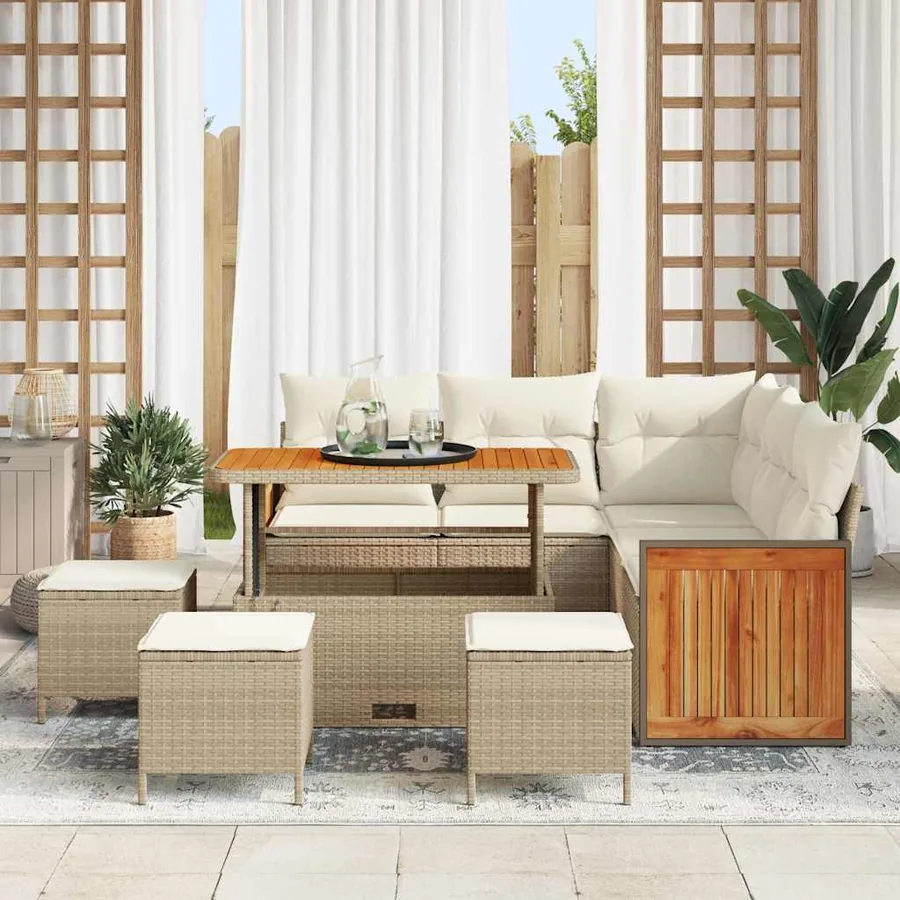 Ensemble de canapé de jardin 9 pcs Beige et crème polyrotin - 3