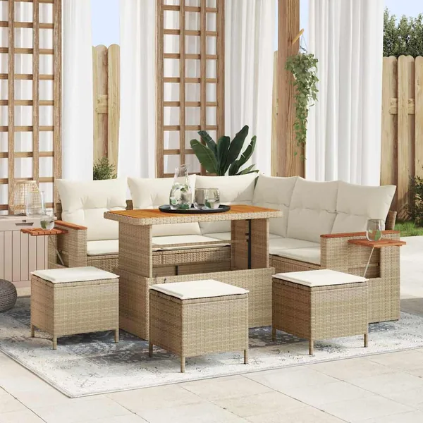 Ensemble de canapé de jardin 10 pcs Beige et crème polyrotin