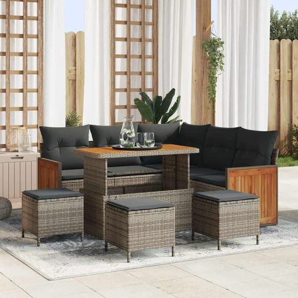 Ensemble de canapé de jardin avec coussin 9 pcs Gris polyrotin