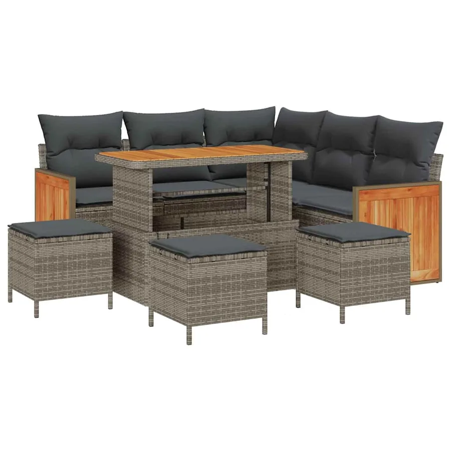 Ensemble de canapé de jardin avec coussin 9 pcs Gris polyrotin - 2