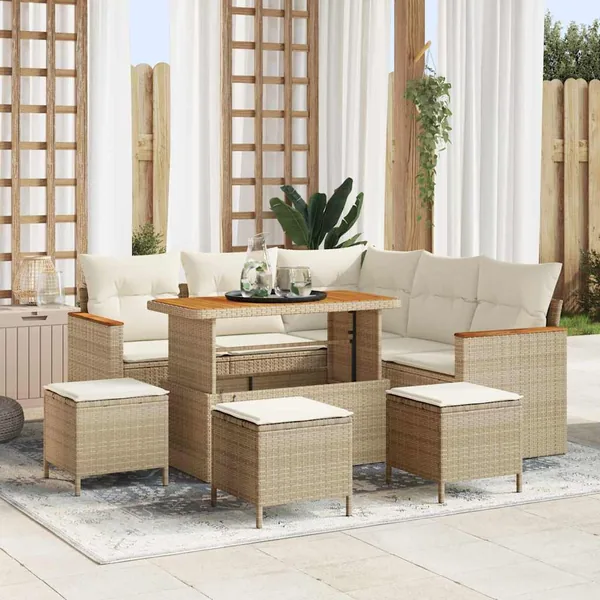 Ensemble de canapé de jardin avec coussin Beige Poly rotin