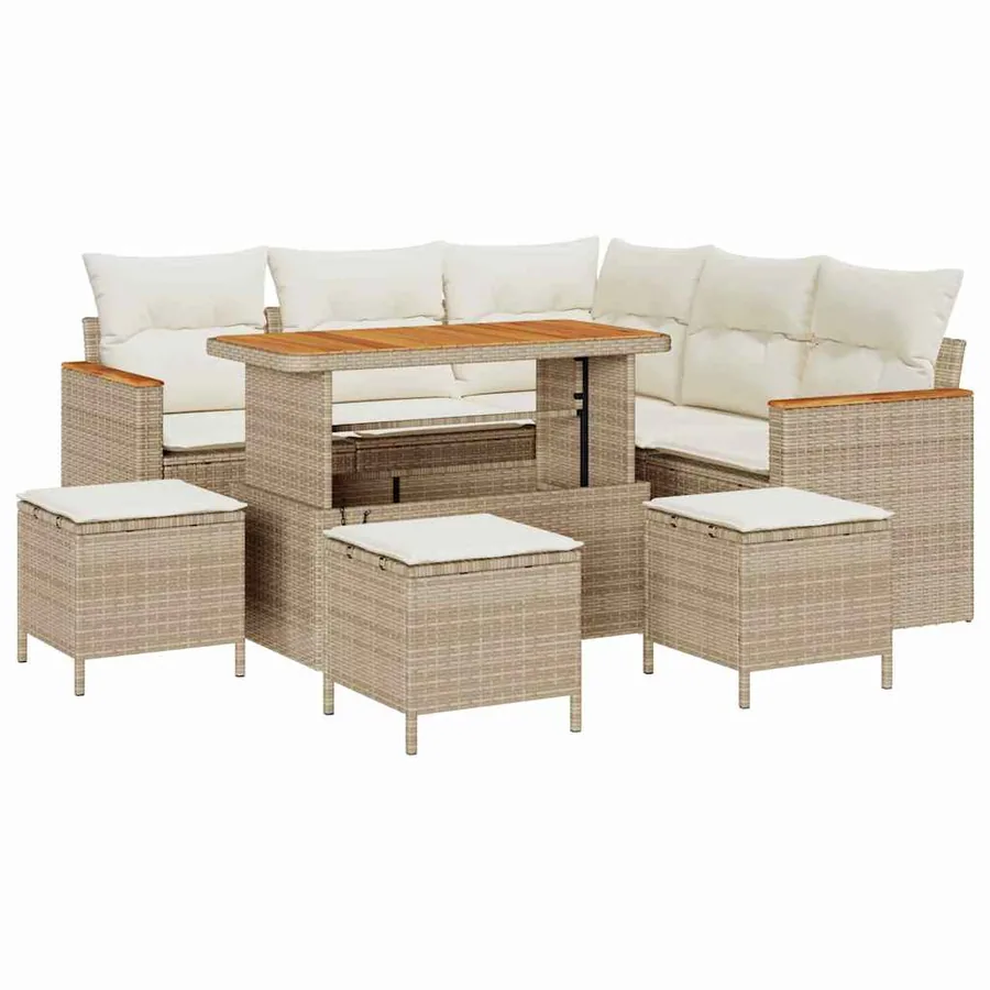 Ensemble de canapé de jardin avec coussin Beige Poly rotin - 2