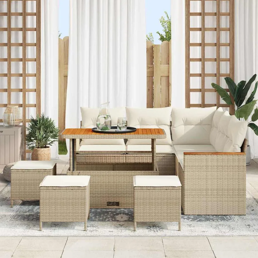 Ensemble de canapé de jardin avec coussin Beige Poly rotin - 3