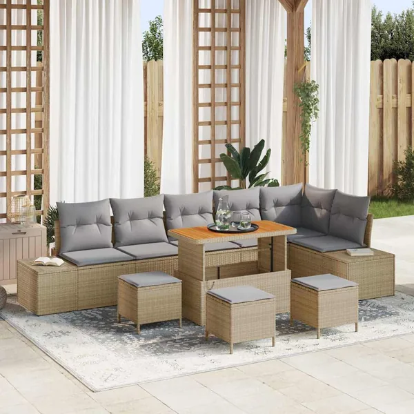 Ensemble de canapé de jardin 10 pcs Beige Poly rotin