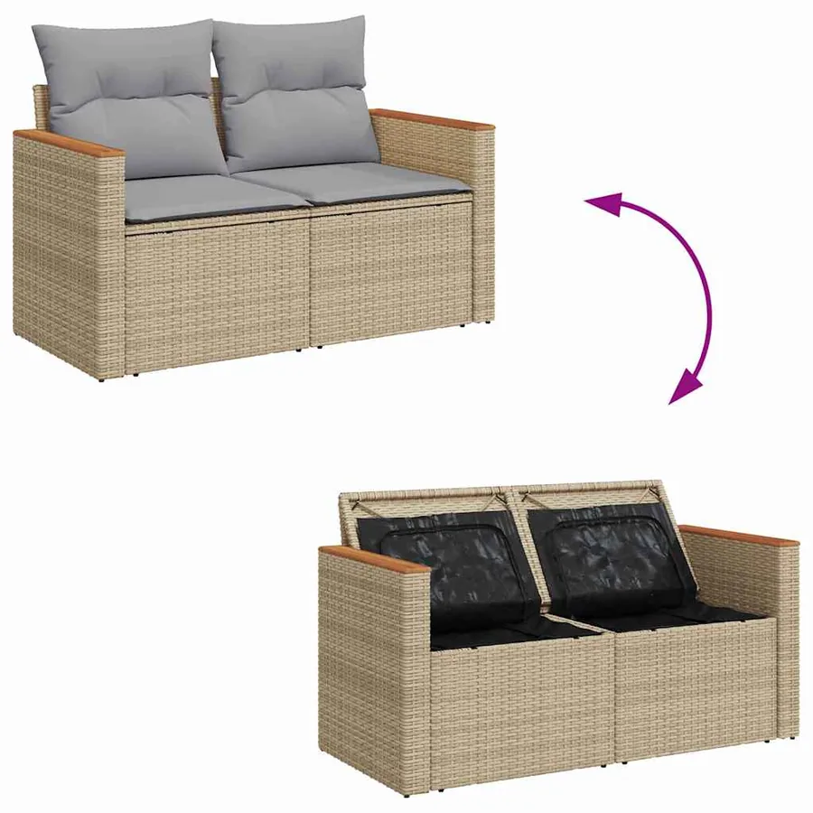 Ensemble de canapé de jardin 10 pcs Beige Poly rotin - 12