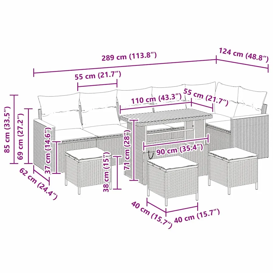 Ensemble de canapé de jardin 10 pcs Beige Poly rotin - 18