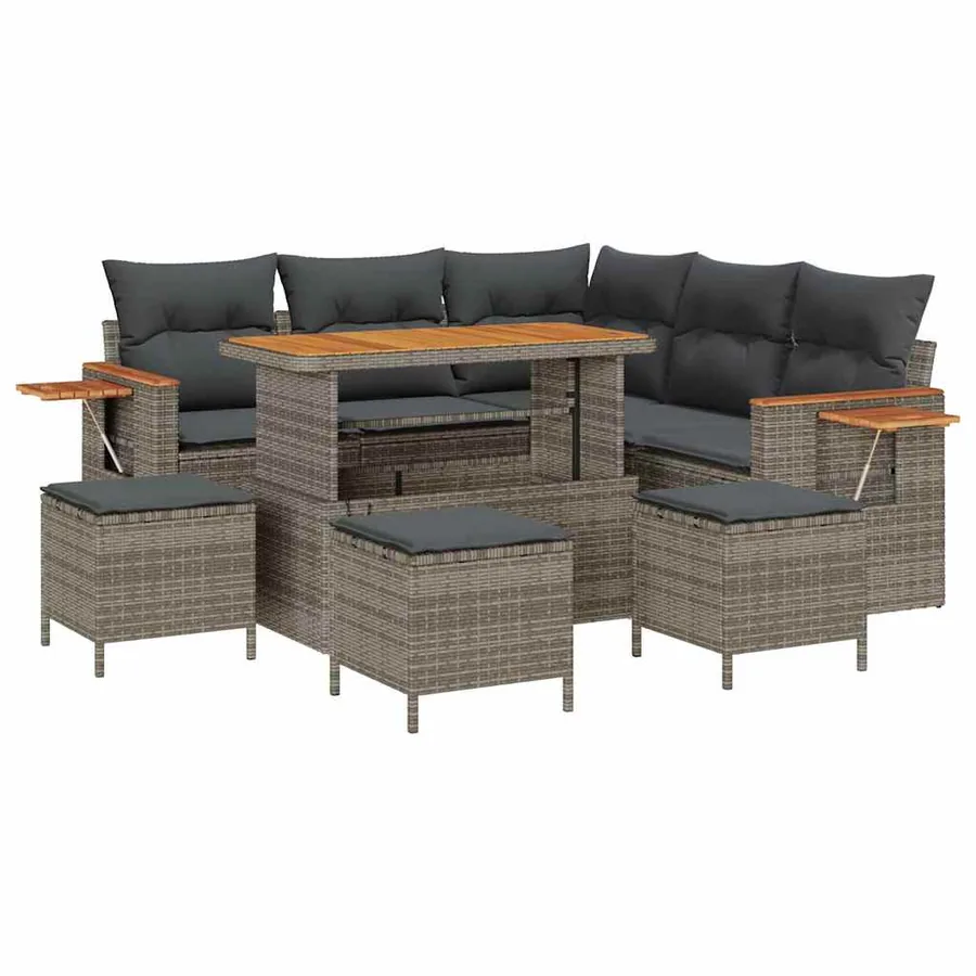 Ensemble de canapé de jardin avec coussin 10 pcs Gris polyrotin - 2
