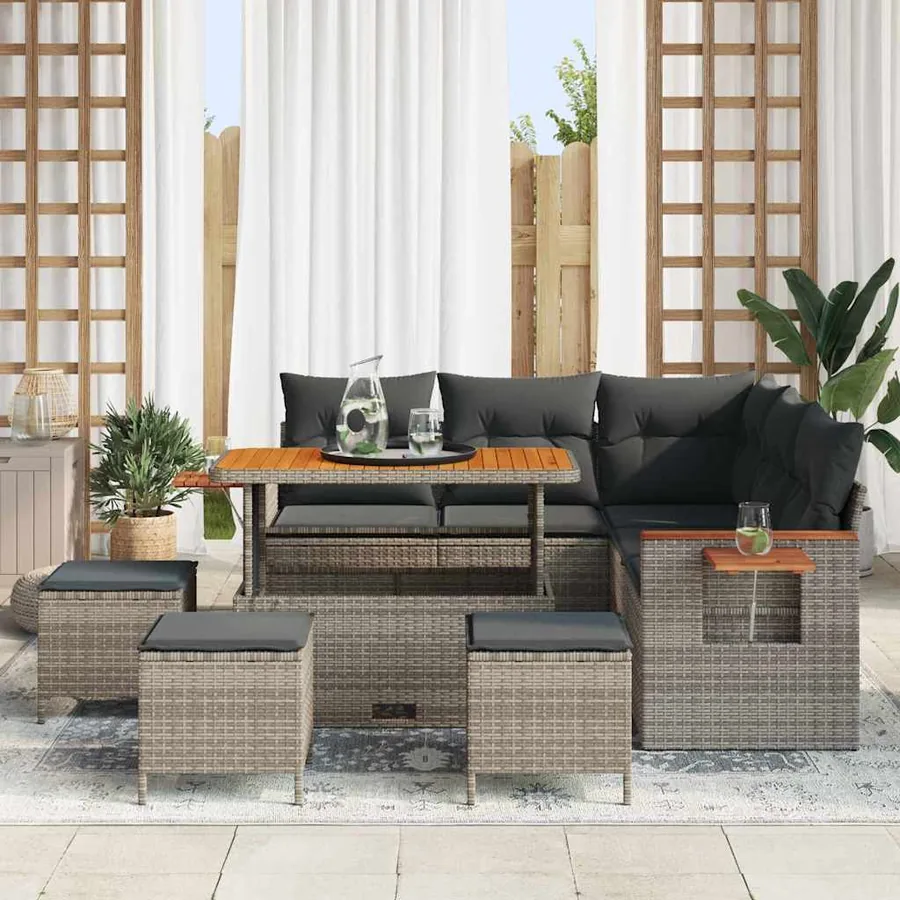 Ensemble de canapé de jardin avec coussin 10 pcs Gris polyrotin - 3