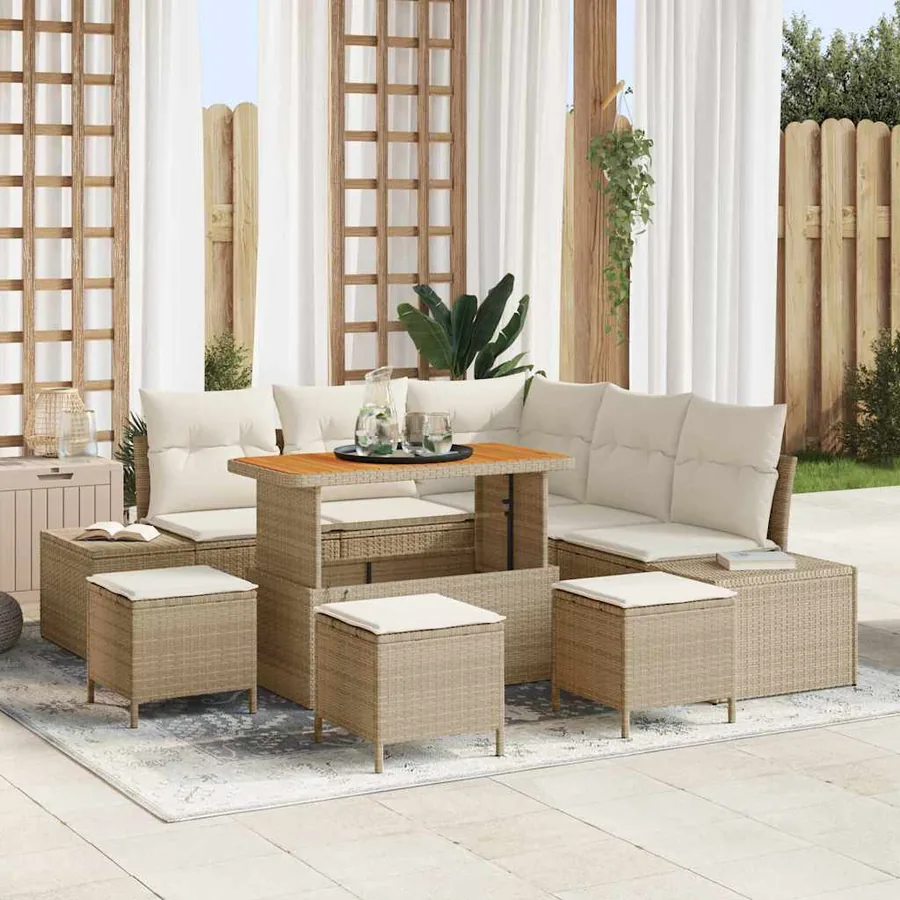 Ensemble de canapé de jardin 9 pcs Beige Poly rotin