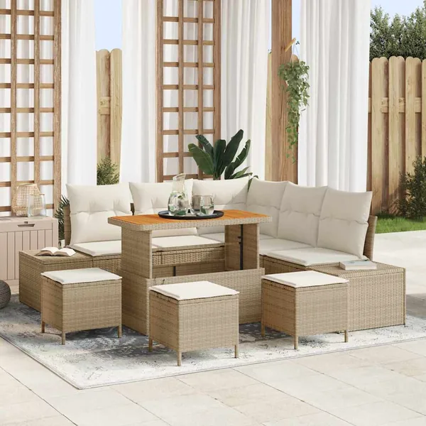 Ensemble de canapé de jardin 9 pcs Beige Poly rotin