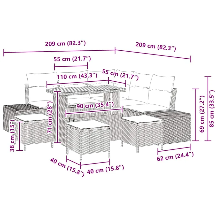 Ensemble de canapé de jardin 9 pcs Beige Poly rotin - 14