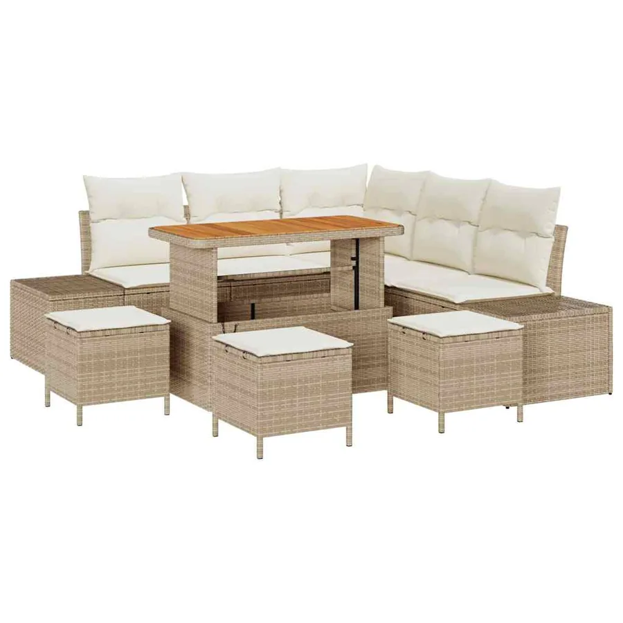 Ensemble de canapé de jardin 9 pcs Beige Poly rotin - 2